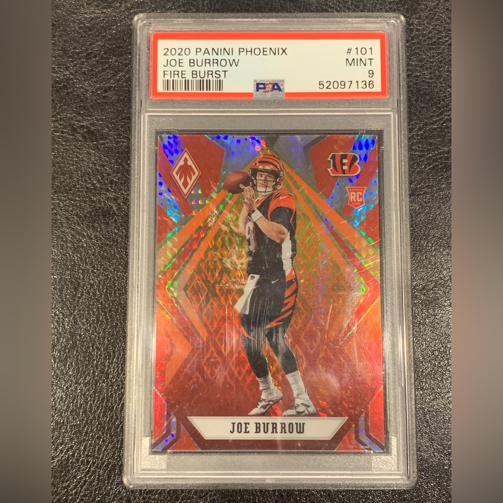 2020 Panini Phoenix FIRE BURST JOE BURROW ROOKIE Cincinnati BENGALS #101 PSA 9
